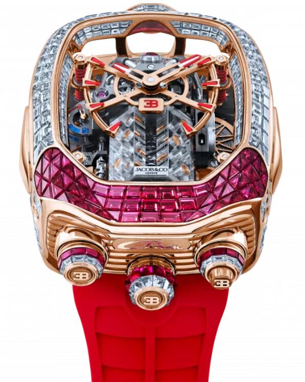 Review Jacob & Co BUGATTI CHIRON TOURBILLON RUBIES AND WHITE DIAMONDS BU800.40.AG.UA.ABRUA Replica watch